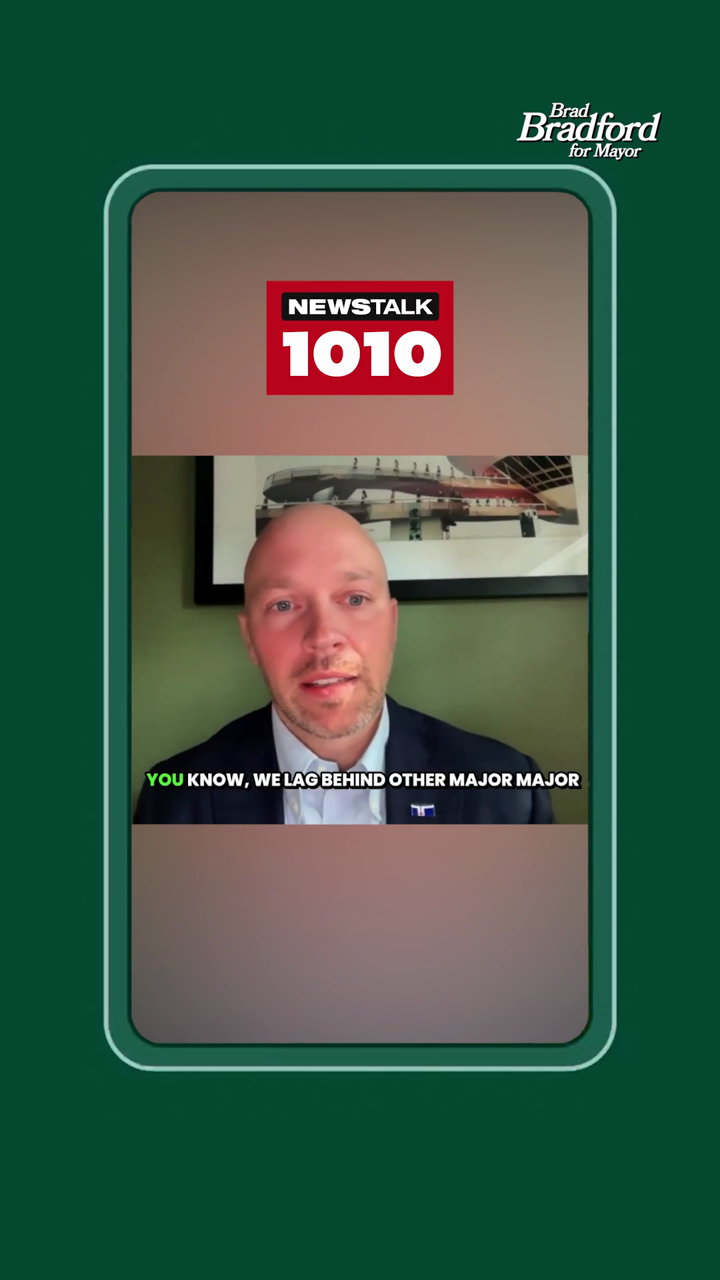 Still from Brad Bradford's 26 July 2026 post, a clip of his NEWSTALK 1010 interview captioned "you know, we lag behind other major major jurisdictions".